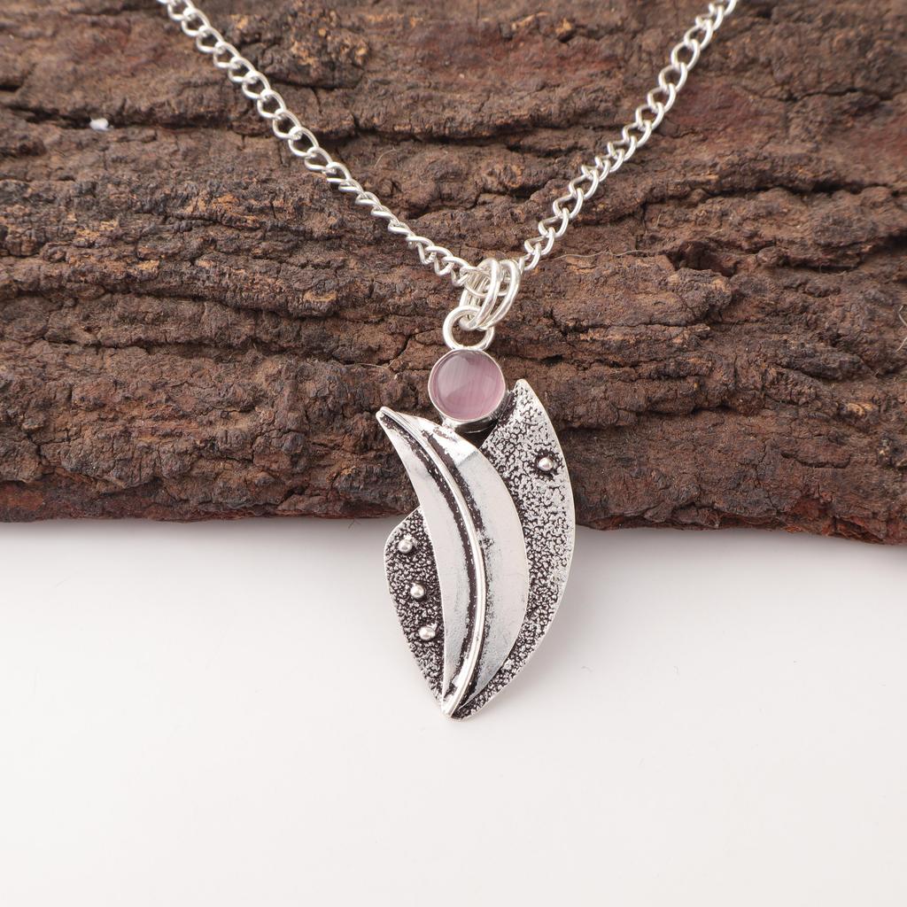 Purple Cat's Eye 925 Sterling Silver Pendant, Handmade Silver Jewelry, Gorgeous Cat's Eye Gemstone Jewelry For Gift