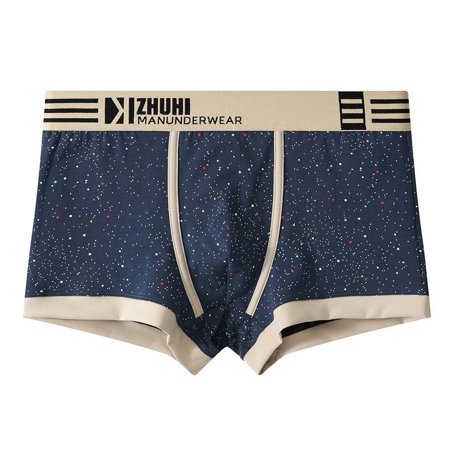 New Printed Cotton Men's Boxer Briefs, Breathable Trendy Casual Underwear Shorts