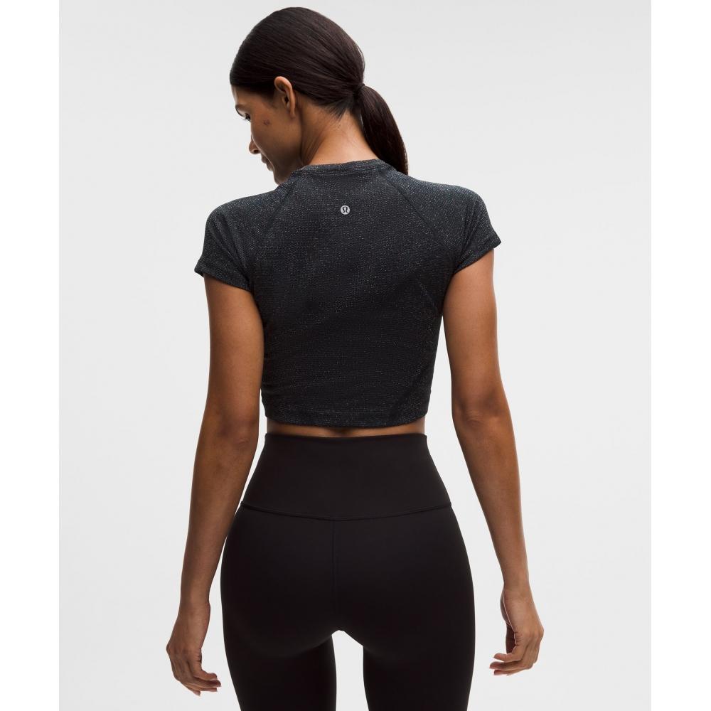Lululemon Swiftly Tech Cropped Short Sleeve Shirt 2.0  Sparkle Black Rainbow Lurex