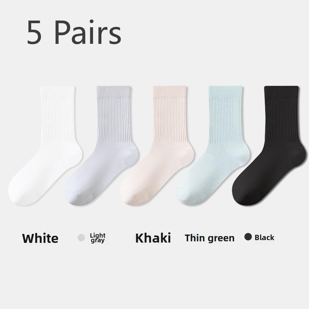 5 Pairs of Women's Spring and Summer Mid-calf Anti-odour, Sweat-absorbent, Casual and Versatile Breathable Loose Pile Socks