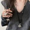 Korean Fashion Bright Silver Color Stereo Pony Flower Animal Pendant Necklace for Women Everyday Versatile Accessories Jewelry