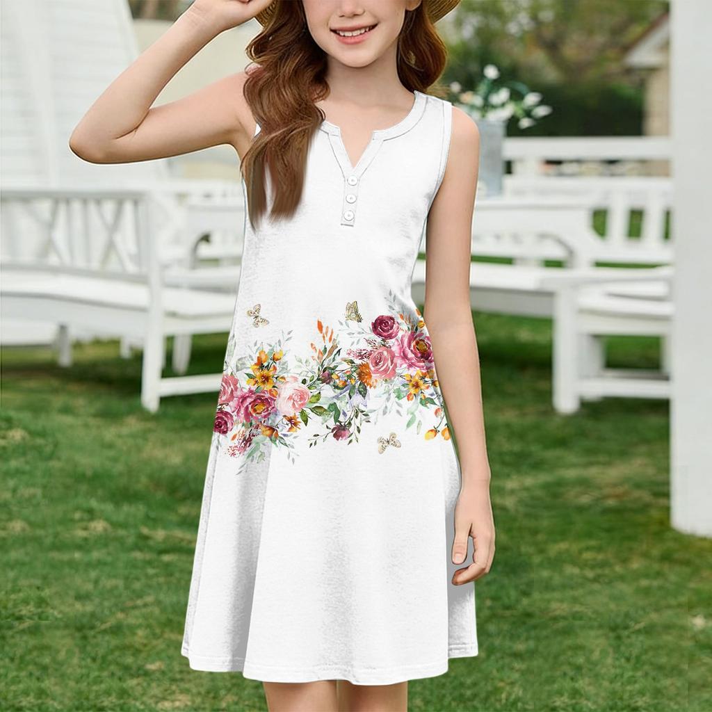 Girl Summer Dress Color & Print Sleeveless Dress With Pocket Casual Dress Sleeveless Party Dress