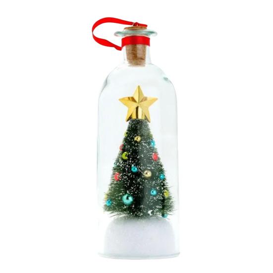 Christmas Tree Message in A Bottle Recordable Voice Message Ornament with Cork Holiday Greeting Glass Bottle with Snowy Scene Festive Gift