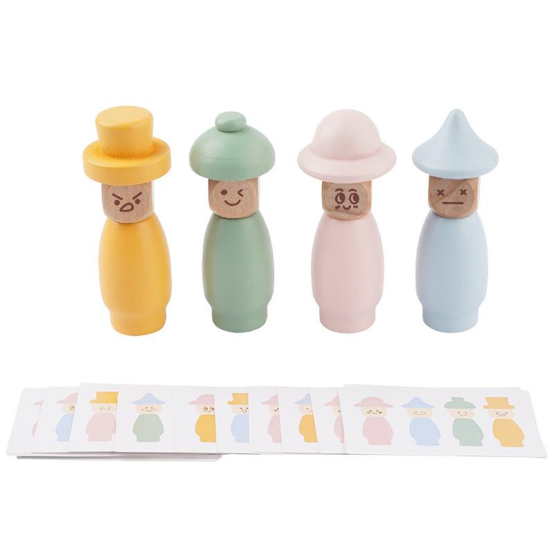 Montessori Wooden Building Blocks With Facial Expression Matching For Toddler Cognitive Development