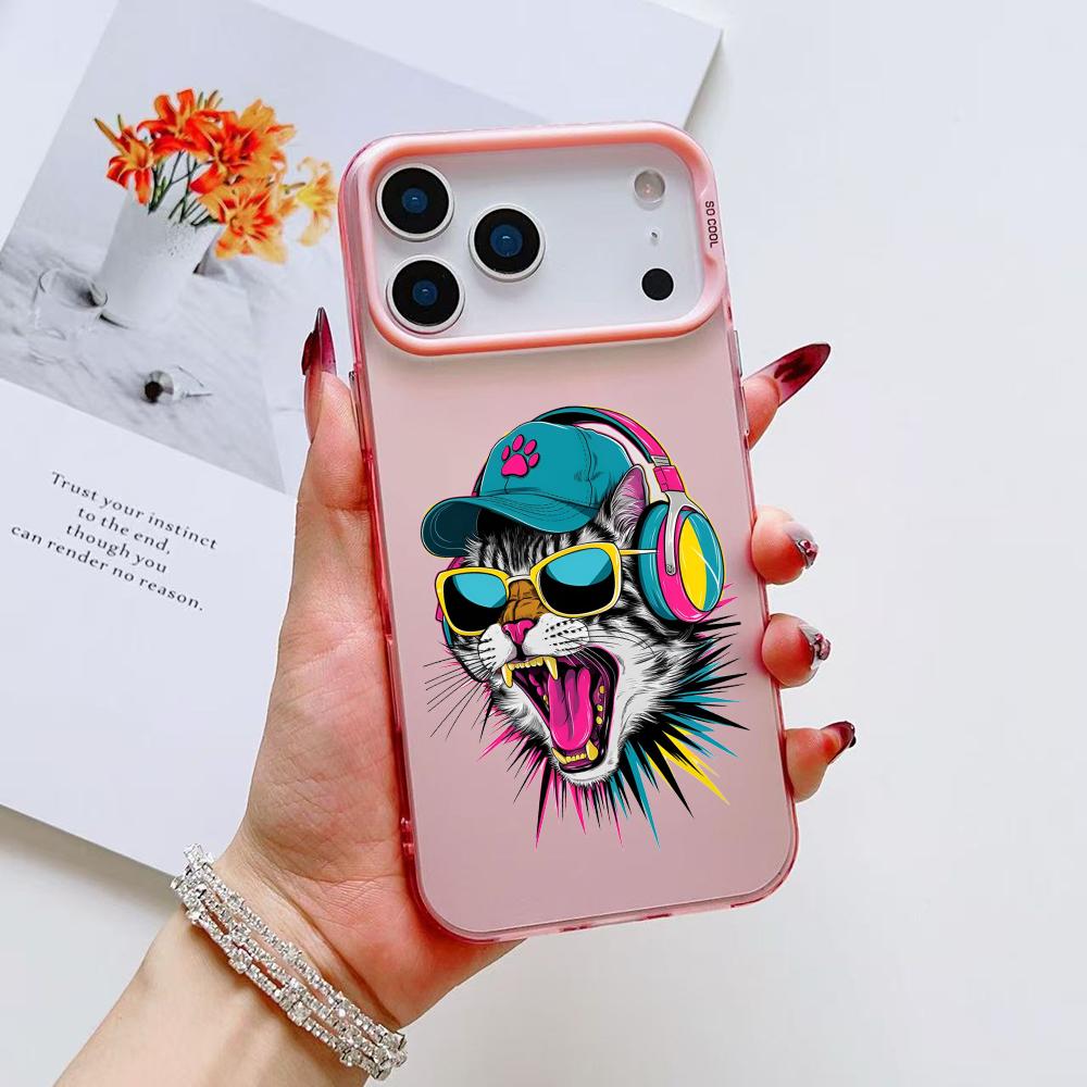 Cute Cat and Dog Phone Case For iPhone 17 16 15 14 13 12 11 Pro Max Air Matte Laser Aurora Shockproof Funda