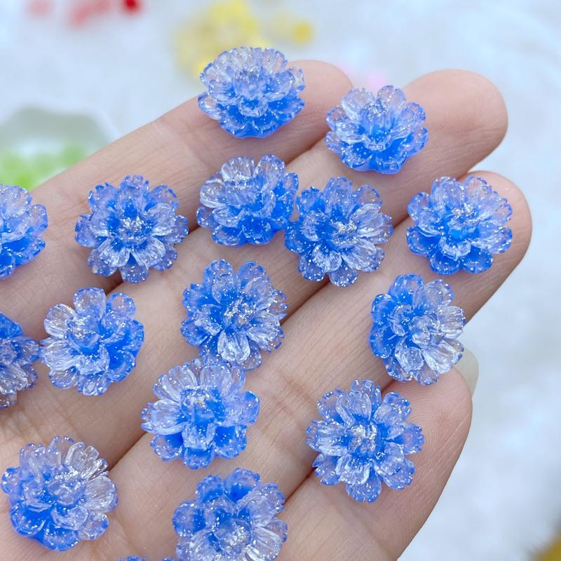 60 Stück neue, niedliche Mini-Nagellacke aus Kunstharz (11 mm), glänzende Cartoon-Blumen, flache Rückseite, Verzierungen für Haarschleifen und Accessoires