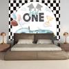 2D Checkered Flag Race Car Banner, Fast One 1st Birthday Backdrop, Baby Shower Background Cloth