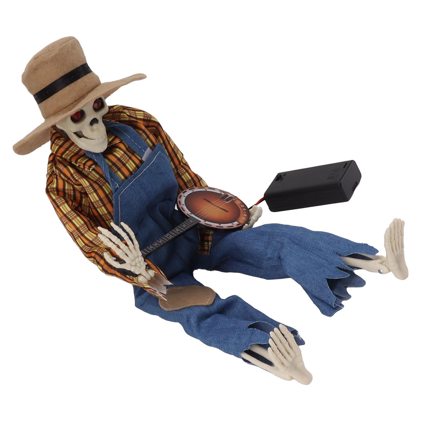 

Halloween Cowboy Skull Statue Luminous Eyeball Simulation Halloween Cowboy Skeletons Ornaments for Desktop Decoration