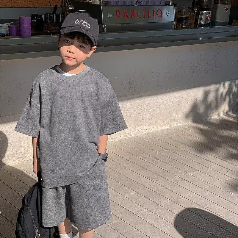 

Спортивные костюмы для мальчиков, повседневные детские наряды, комплект одежды, свободные футболки + шорты, комплект из 2 предметов, спортивные костюмы для детей, подростков 120