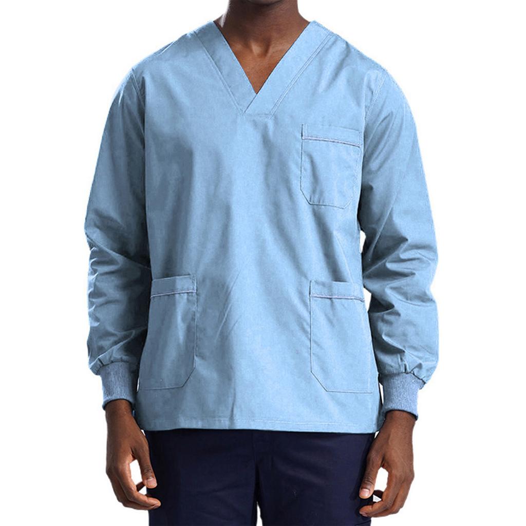 Top da lavoro multi-tasche a maniche lunghe da uomo per settore sanitario, uniforme medica, abbigliamento da lavoro