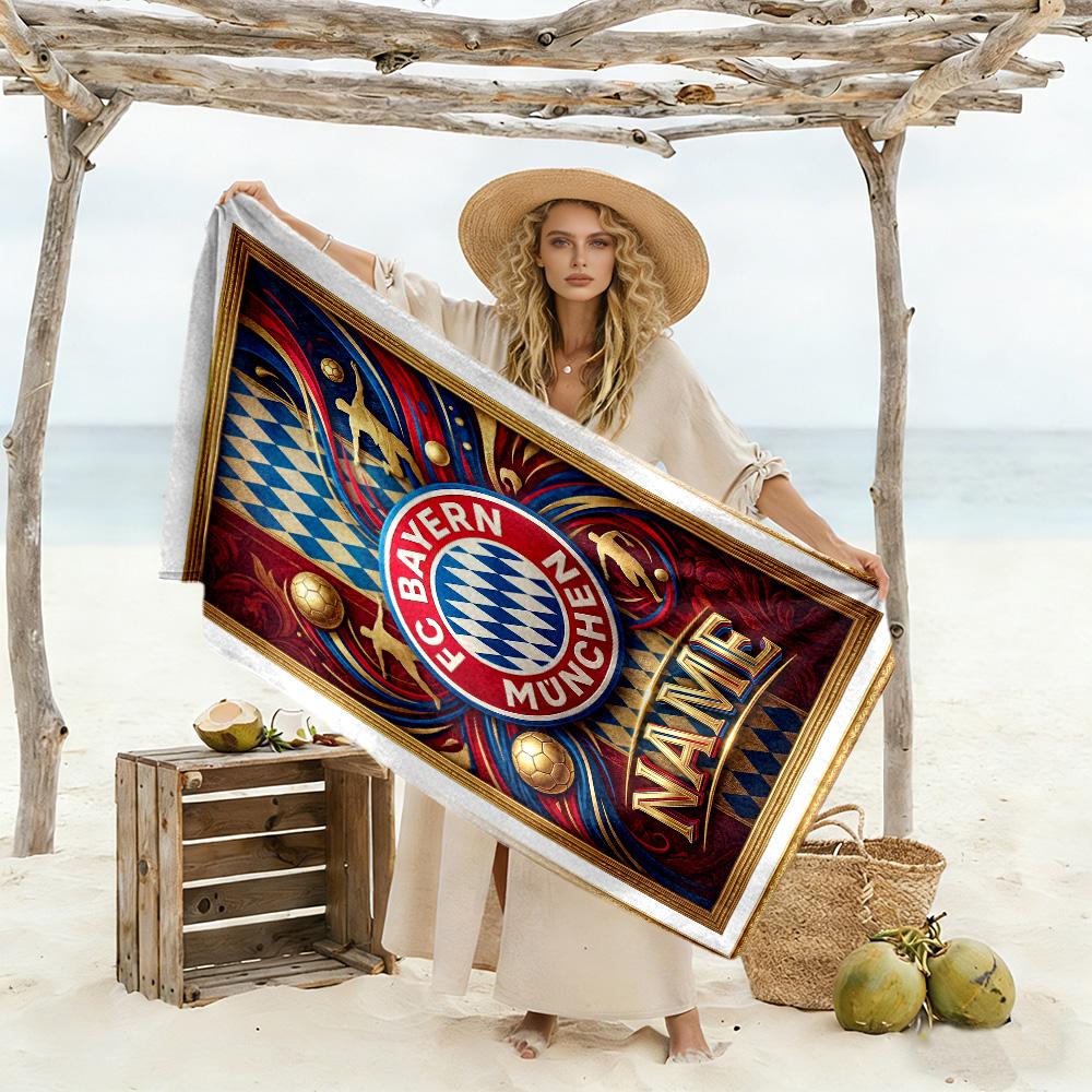 Bayern Munich Stadium Night Personalized Text Beach Towel High Absorbency & Quick-Dry