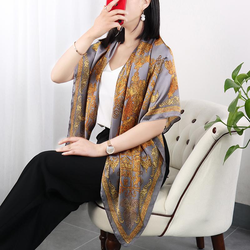 New Summer Large 110Cm Square Scarves Women Fashion Silk Scarf Foulard 45Inch Office Ladies Shawl Bandanna Muslim Hijab