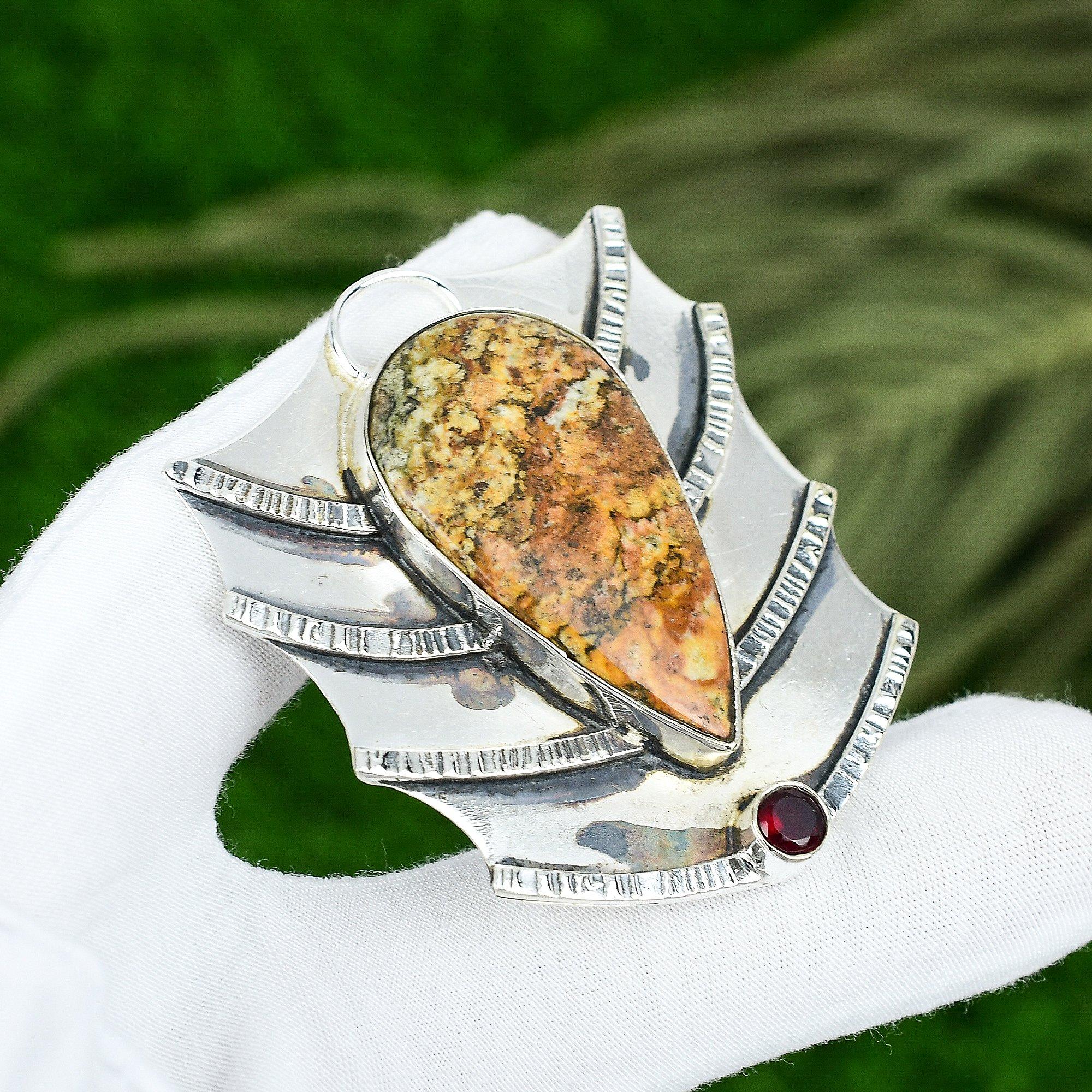 

Natural Picture Jasper Gemstone Pendant 925 Sterling Silver Indian Jewelry