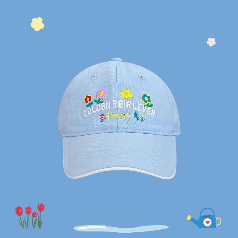 Women Embroidery Flowers Baseball Cap Sweet Cotton Outdoor Visors Peaked Hat Korean Letter Solid Color Hip Hop Dad Hats