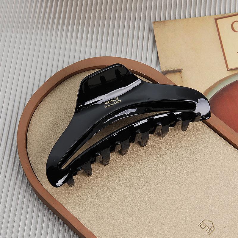 

Большая заколка-краб из ацетата в корейском стиле с золотой этикеткой - Текстурированная заколка-акула для прически пучок. Аксессуары для волос