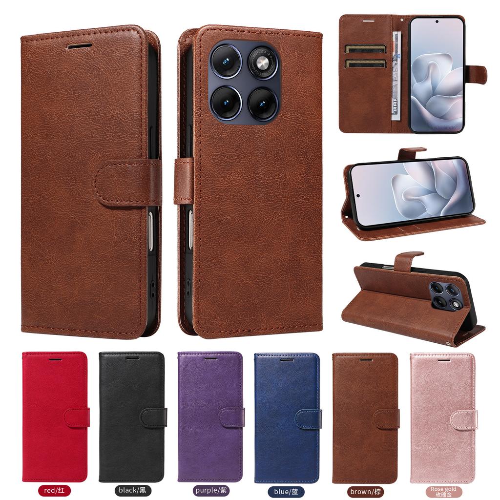 Wallet Case for Edge 70 Fusion+ 5G - Leather/PU, Brown, With Lanyard