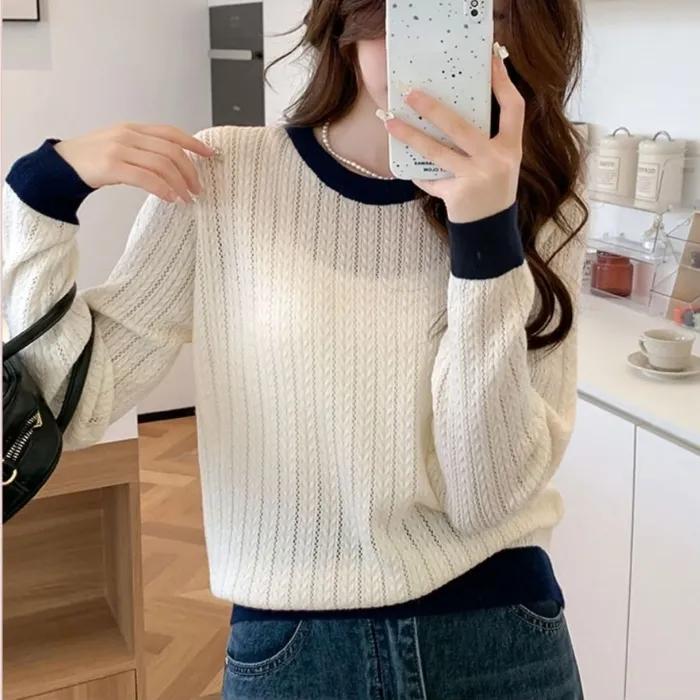 Ankola Red Velvet Plus Size Bottoming Shirt Hollow Thin Lazy Style Early Autumn Sweater