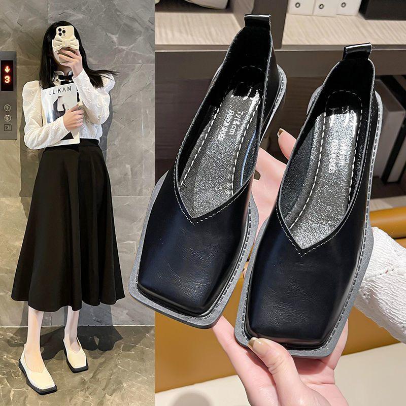 French Temperament Square Head Shallow Mouth Ladyshoes Shoes Versatile Xiaoxiang Flat-soled Single Shoes 2025 Summer and Autumn New Models