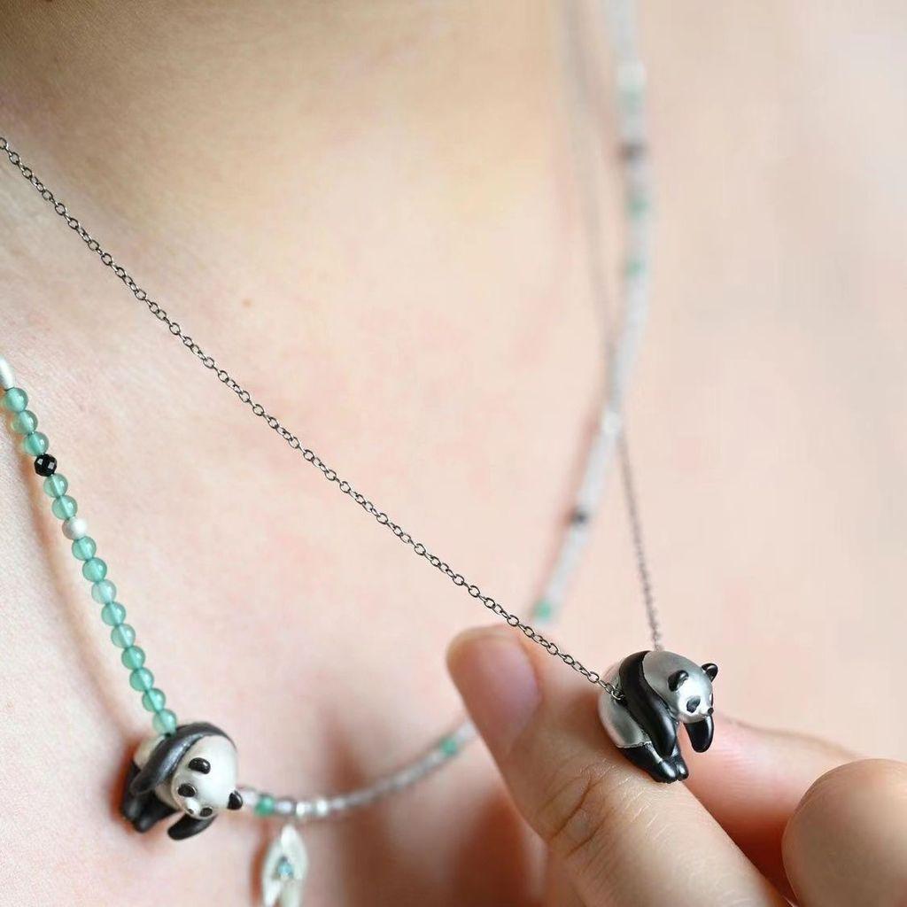 Panda Chinese Style Animal Necklace Casual Fashion Pendant With Coating Resin