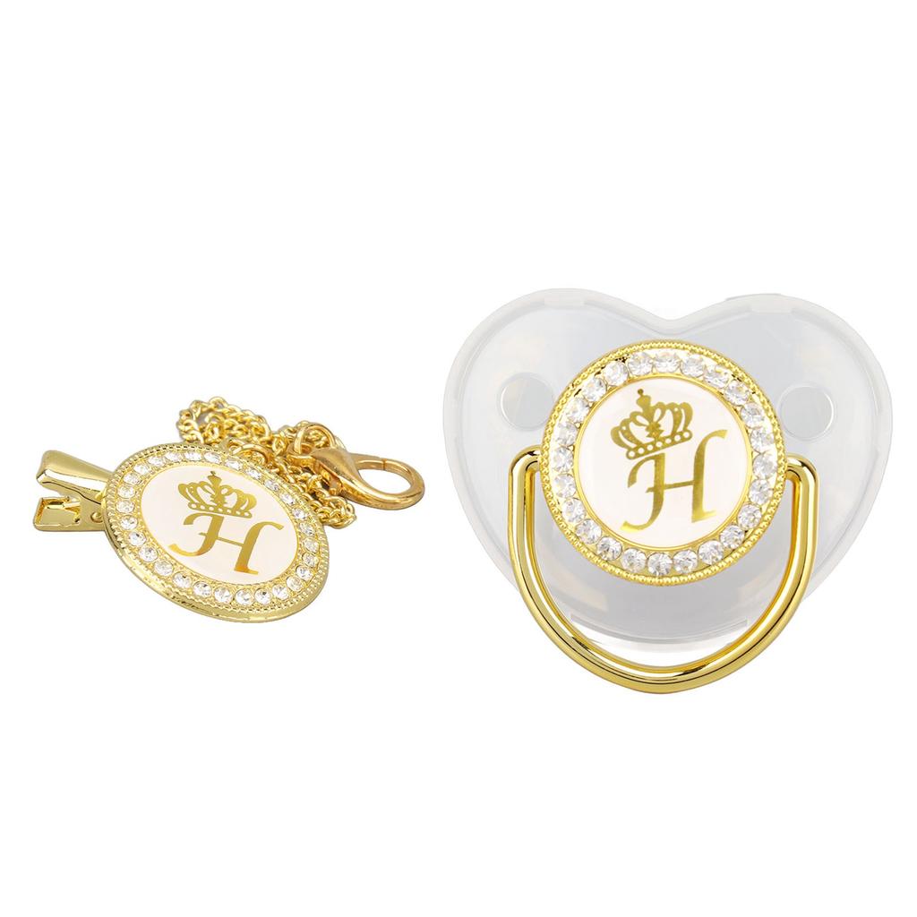Baby Pacifier Teething Golden Rhinestone Nipple Letters Pacifier for Baby Baptism Bathing