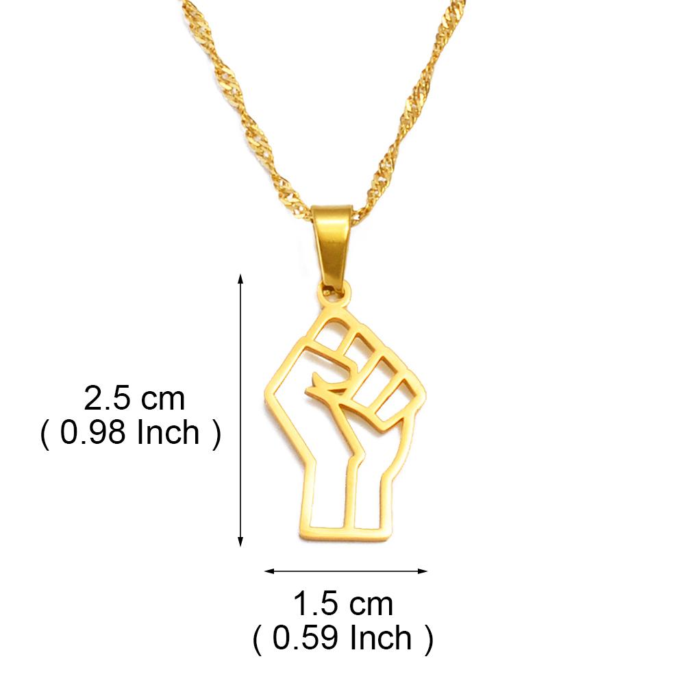 Anniyo 2.5CM African Fist Symbol Pendant Necklaces Water-wave Chain Charm Black Lives Matter Water Wave Chain Jewelry @321601X 60cm or 23.6 Inches