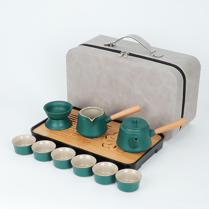 Travel tea set Outdoor portable teapot Household Kung Fu tea set Tea tray Ceramic business gift