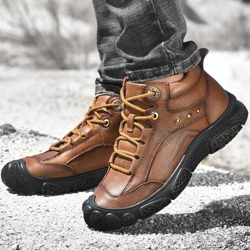 Fashion Golden Sapling Outdoor Men's Boots Genuine Leather Winter Shoes for Men Classics Mountain Trekking Footwear Tactical Ankle Boot