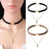 Women's Vintage Gothic Punk Layered Bar Charm Chain Faux Suede Chocker Necklace