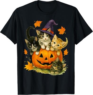 Cute Cat Pumpkin Halloween Spooky Season Vintage T-Shirt Unisex T-Shirt