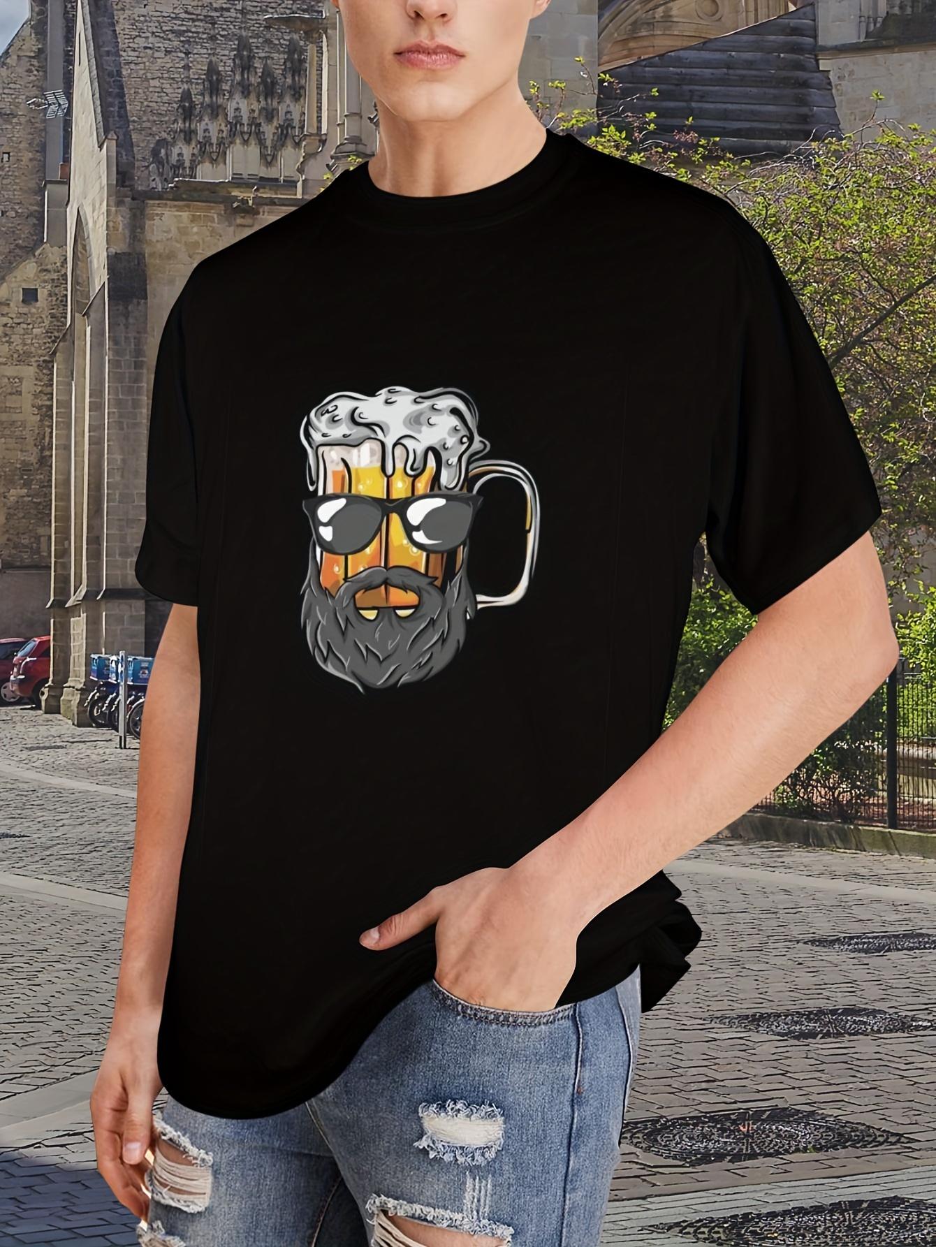 Funny Beer Mug Graphic T-shirt - Black Beer Lover Tee with Mustache & Cup Design S
