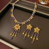 Cross-border Trendy Zircon Earrings & Colorful Floral Necklace Set