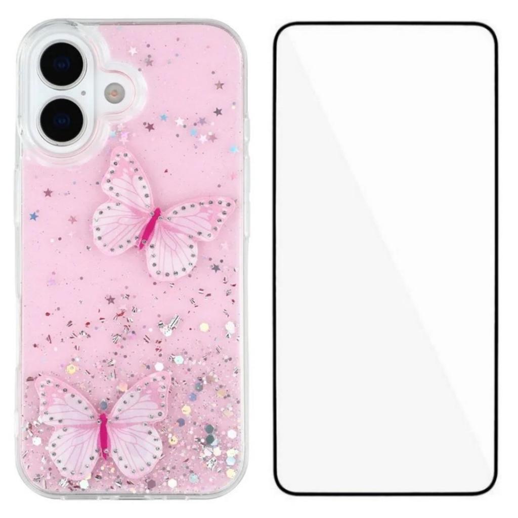 For iPhone 17 TPU Case WANLONFENG AW Series PVC Butterfly Epoxy Phone Cover with HD Film