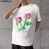 INCERUN Men Round Neck Short Sleeve 3D Print Stitching Casual Loose T-shirts