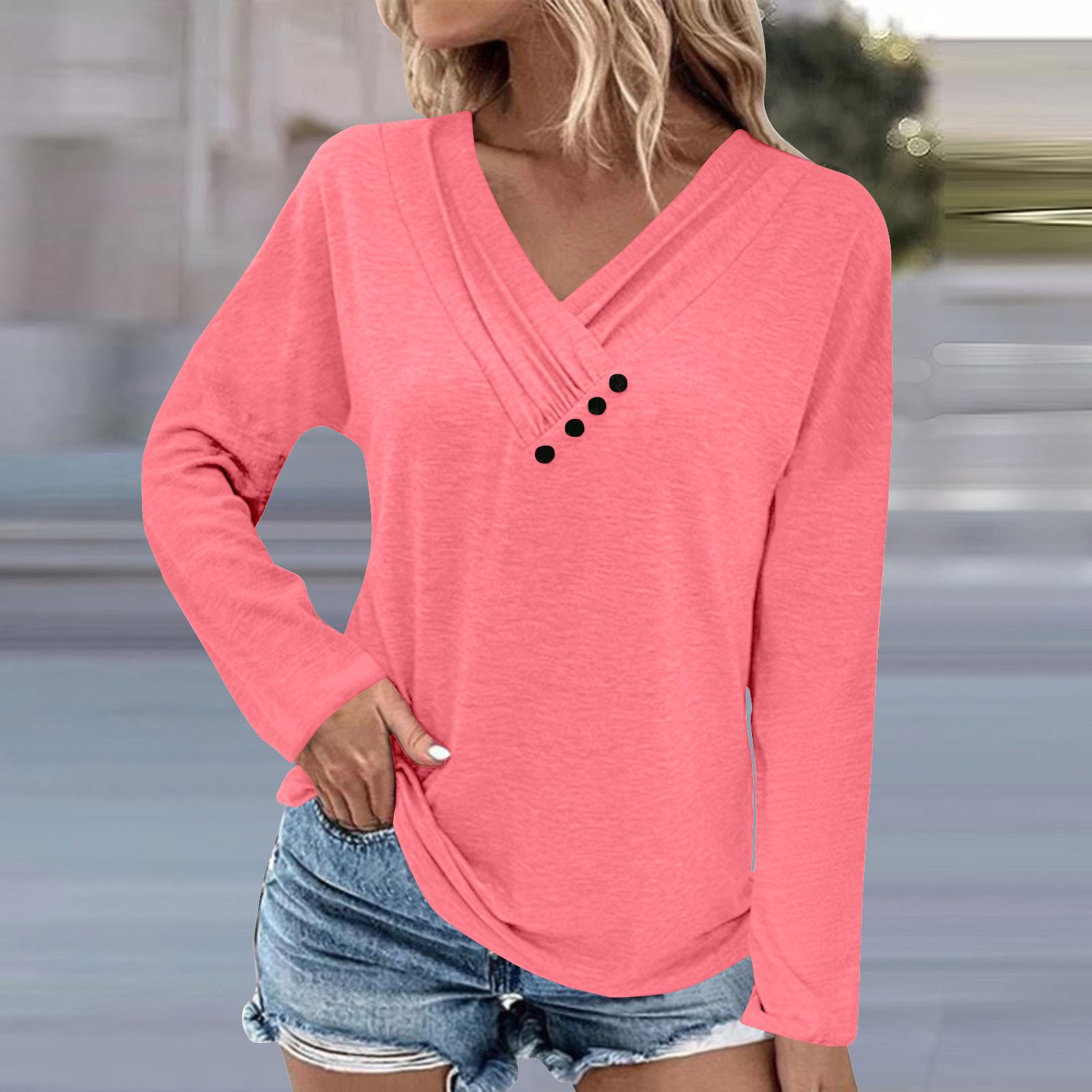 

Блузки с длинным рукавом для женщин, повседневная рубашка на пуговицах с v-образным вырезом, винтажная однотонная блузка с цветочным принтом, топы, свободная посадка, осенняя рубашка, топ XL винный