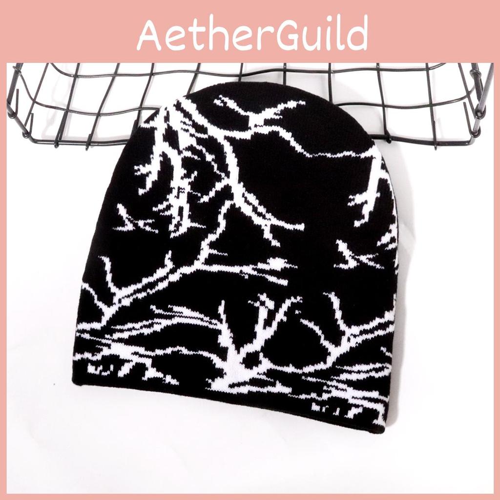 Acrylic Knit Cap Featuring Lightning Graphics For Street Fashion Enthusiasts