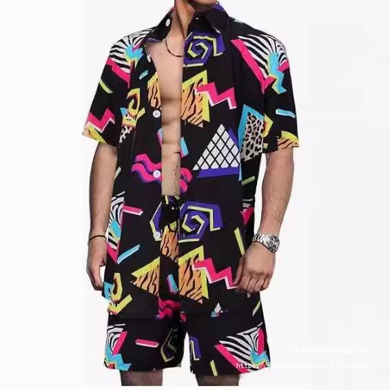 

Мужской повседневный летний наряд с геометрическим принтом, комплект из черной футболки с коротким рукавом и подходящих шорт S