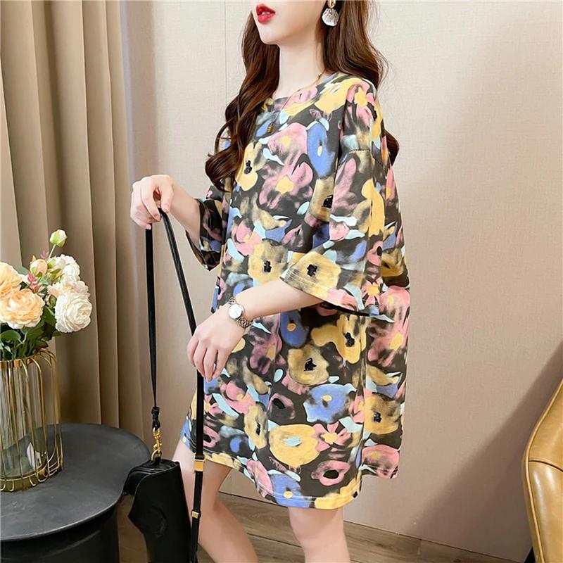 Sommer Vintage Print T-Shirt Mode Damen Übergroß Grafik Langarm T-Shirts Y2k Oberteile Harajuku Hip Hop Streetwear Jugend