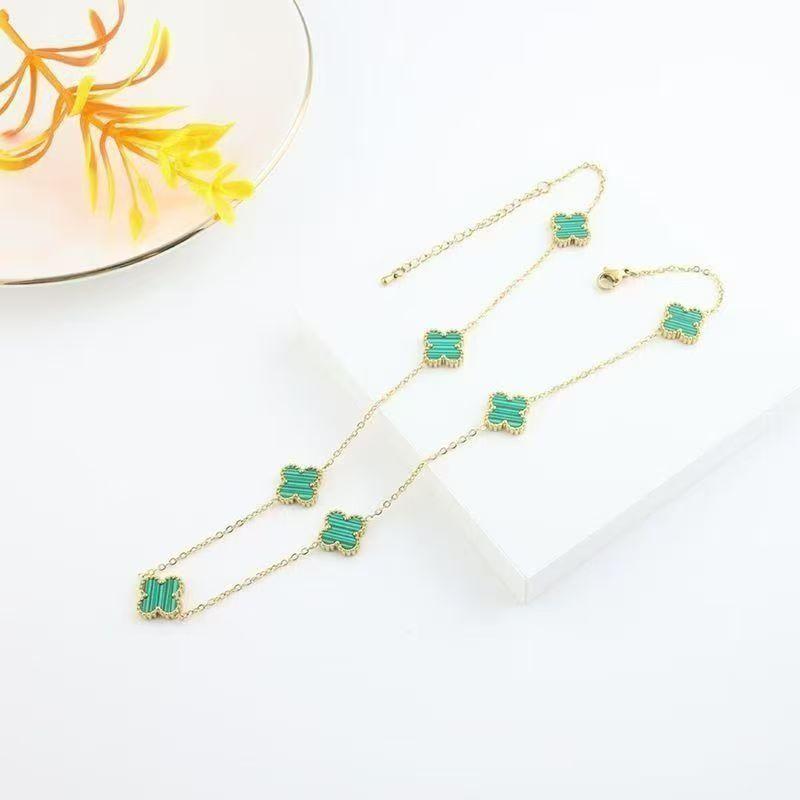 Seven-flower Four-leaf Clover Necklace - Women's Fashionable and Elegant Titanium Steel Sweater Chain