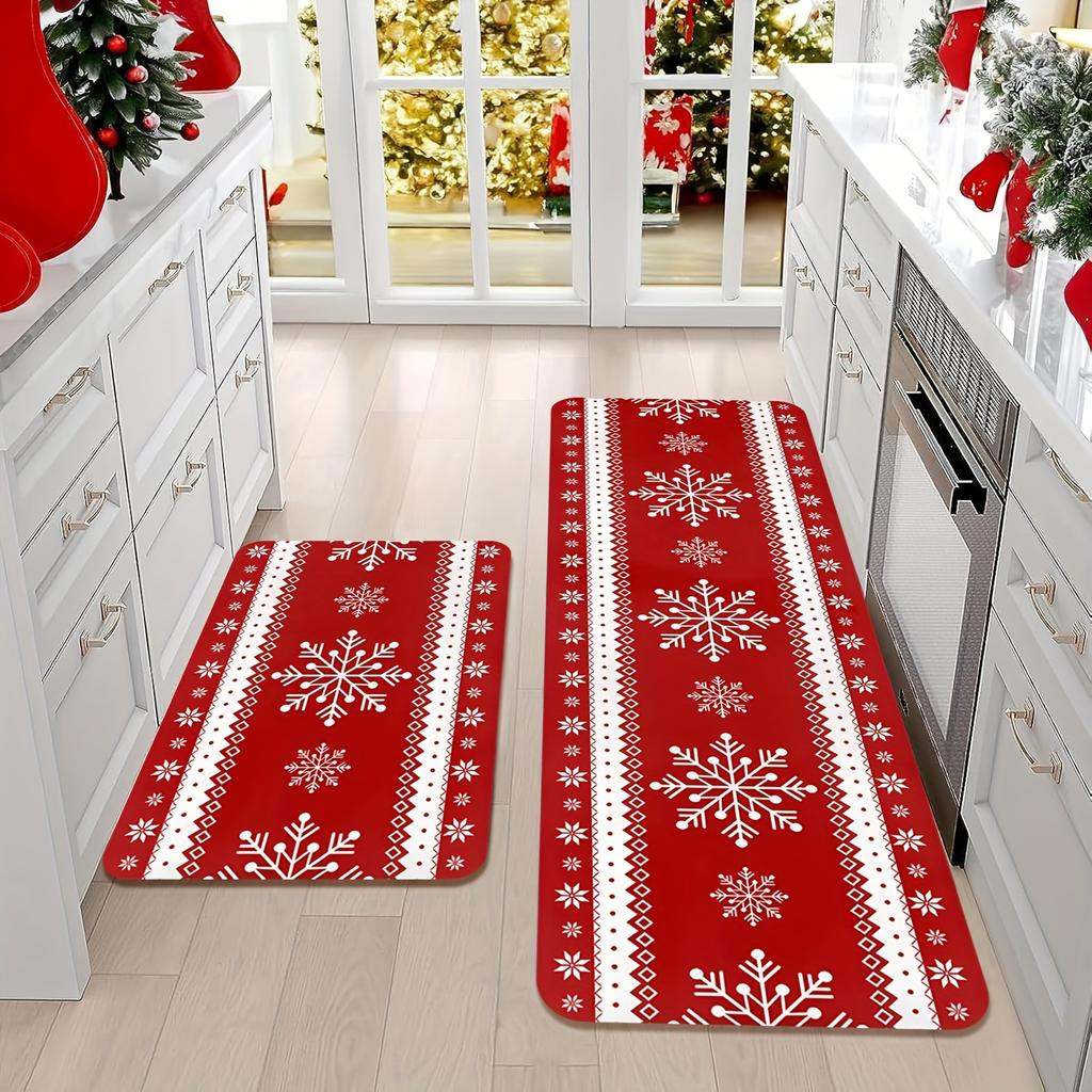 Christmas Poinsettia Carpet Mat Rug - Red Black Plaid Design Home Decoration with Merry Christmas Banner Living Room Decoration