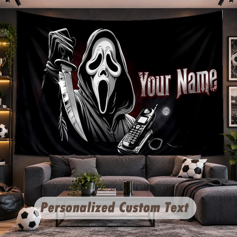 Scream Ghostface Personalized Tapestry Support Custom Name, Wall Art Home Decoration