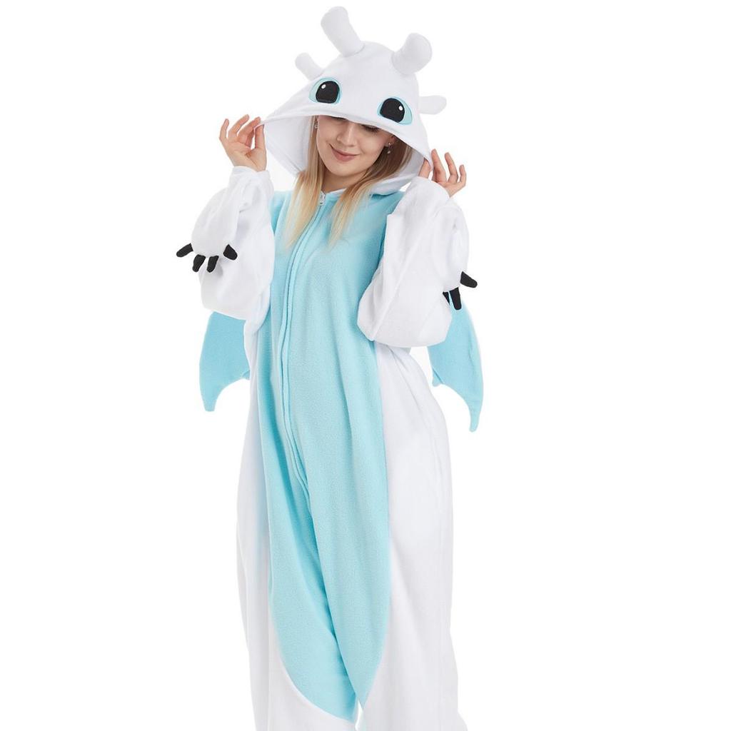 Black & White Dragon Cartoon Onesie Pajamas, Couple Style, Medium-Thick, Plus Size Homewear.