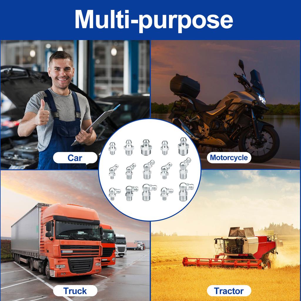 100Pcs M6/8/10 1/4" 1/8" Metric Grease Fittings Kit Versatile Stable Grease Fittings Assortment Kit Solid Grease Zerk Assortment