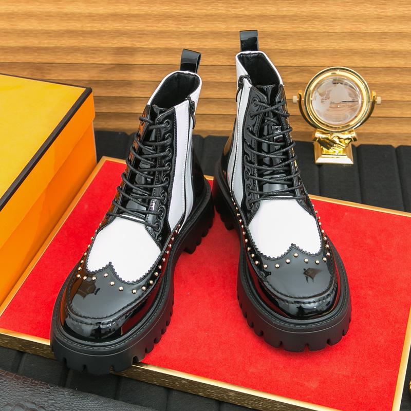 

Men s leather boots large size autumn and winter new men s high-top leather shoes trendy British style business dress shoes 46