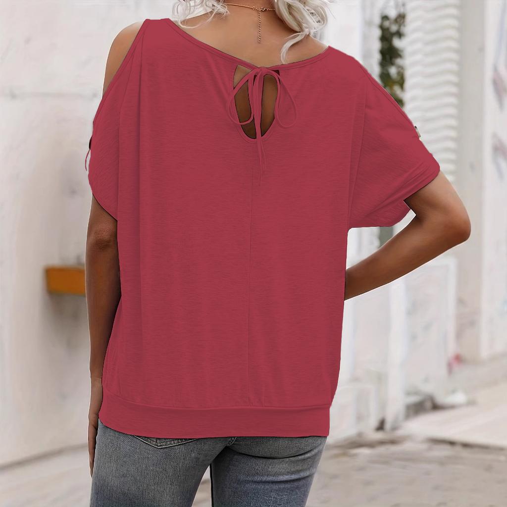 Women's Summer Fashion T-Shirt - Elegant Shoulder Cutout Design Casual Top