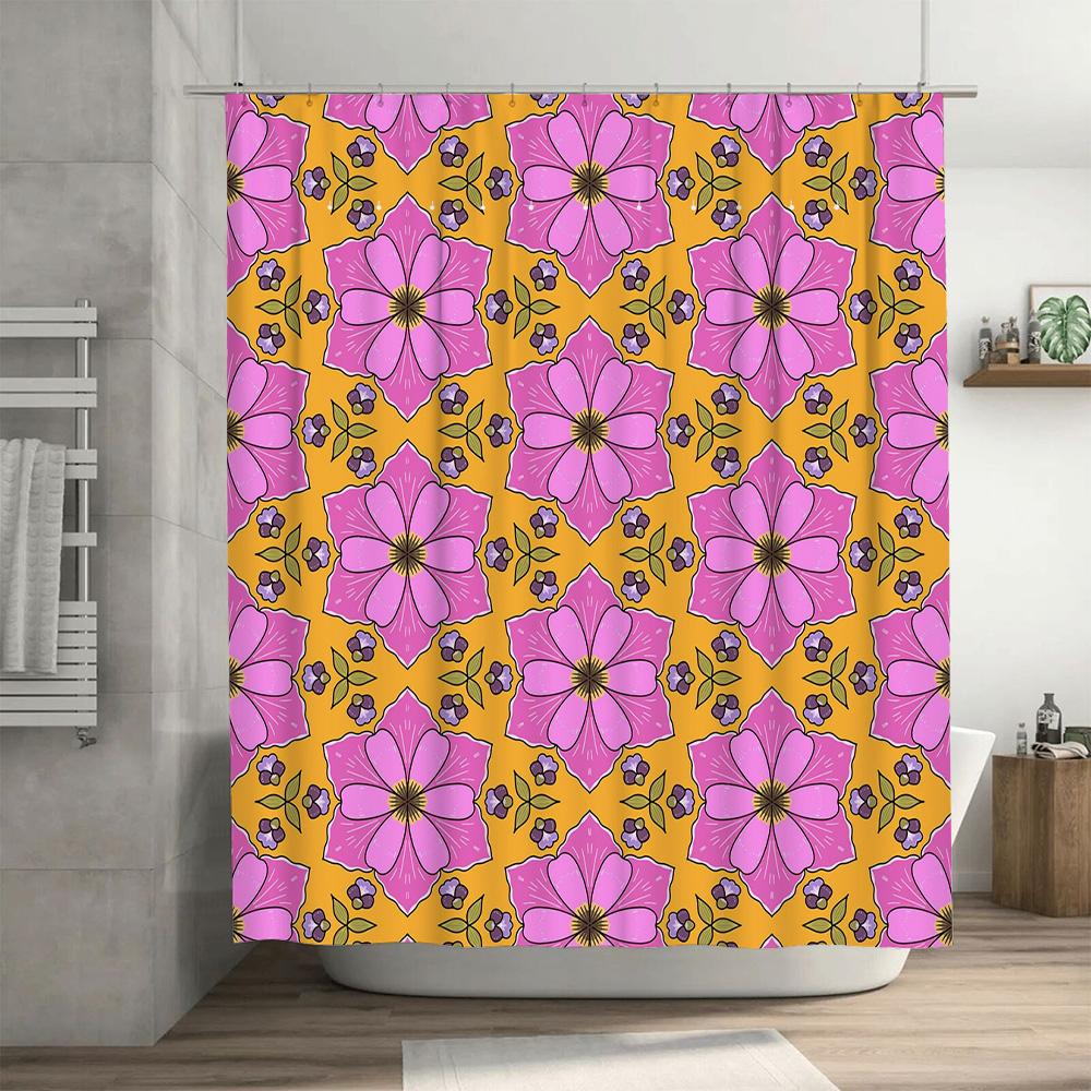 Vibrant Floral Shower Curtain Pink Purple Flower Decorative Home Waterproof Bath Decoration for Kids Bathroom