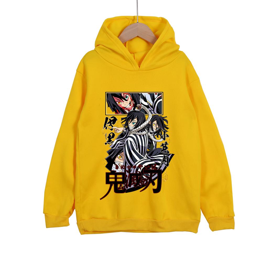 Demon Slayer Obanai Iguro Polyester Hooded Sweatshirt for Kids Unisex Anime Pullover Casual Wear 100-160cm