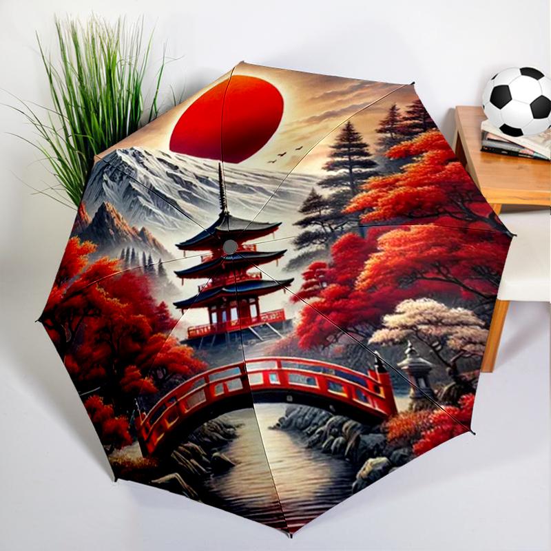 Japanischer Kirschblüten-Geisha-Schirm, Automatisches Öffnen/Schließen, Stabiler Eisenrahmen & 8-Rippen-Struktur, Schirm für Damen & Herren, Weihnachtsgeschenk