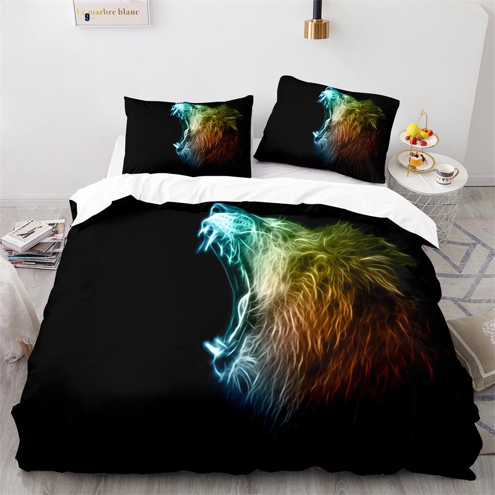 Lion Duvet Cover Set 3D Print Wild Animals Colourful King Queen Size For Kids Teens Adults Bedding Set Polyester Comforter Cover