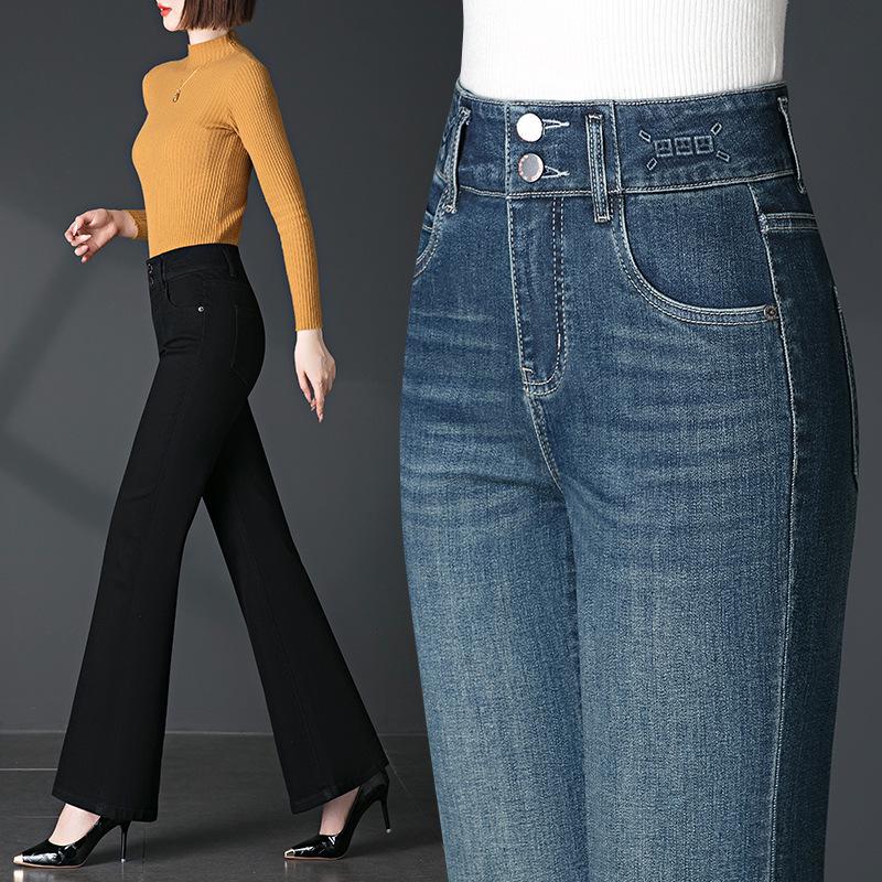 Women's High-Waist Micro-Flare Jeans: Slimming, Double-Breasted, Comfortable Fit for Spring & Autumn