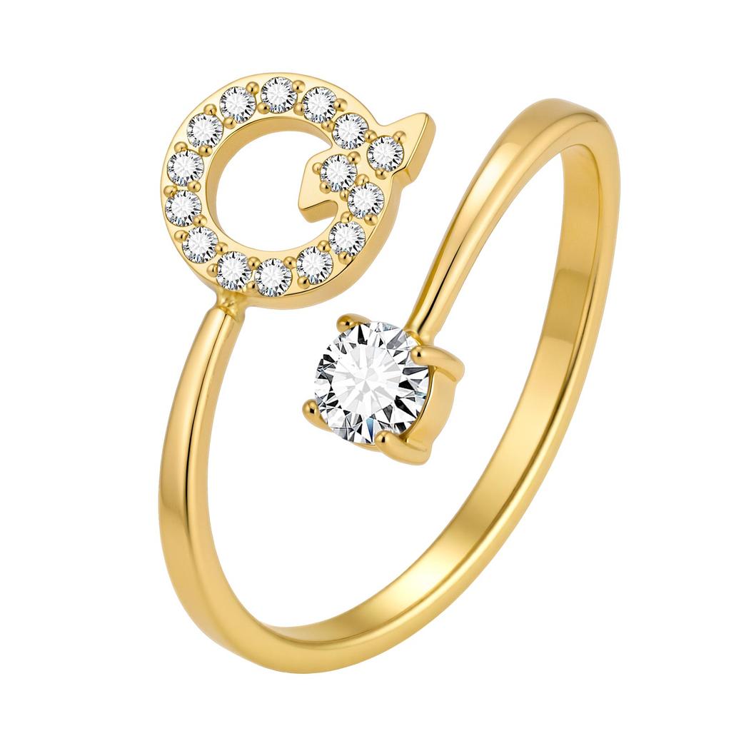 Chic Zircon Initial A-Z Letter Rings for Women Girls Adjustable Opening Ring Name Alphabet Female Wedding Fashion Jewelry Gift